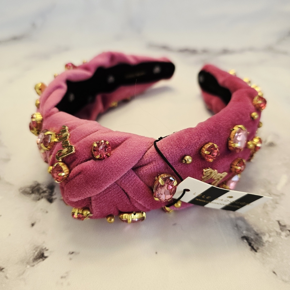 Lele Sadoughi X BARBIE™ PINK CRYSTAL  BUTTON KNOTTED HEADBAND Fuschia